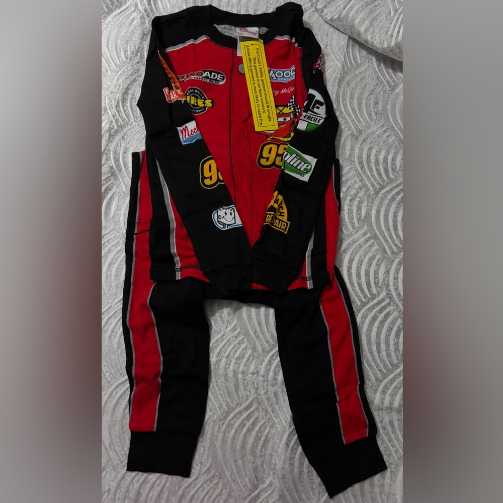 Vintage Disney Lightning McQueen Red & Black Kids Racing Pajamas-